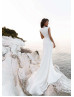 V Neck White Satin Slit Classic Wedding Dress